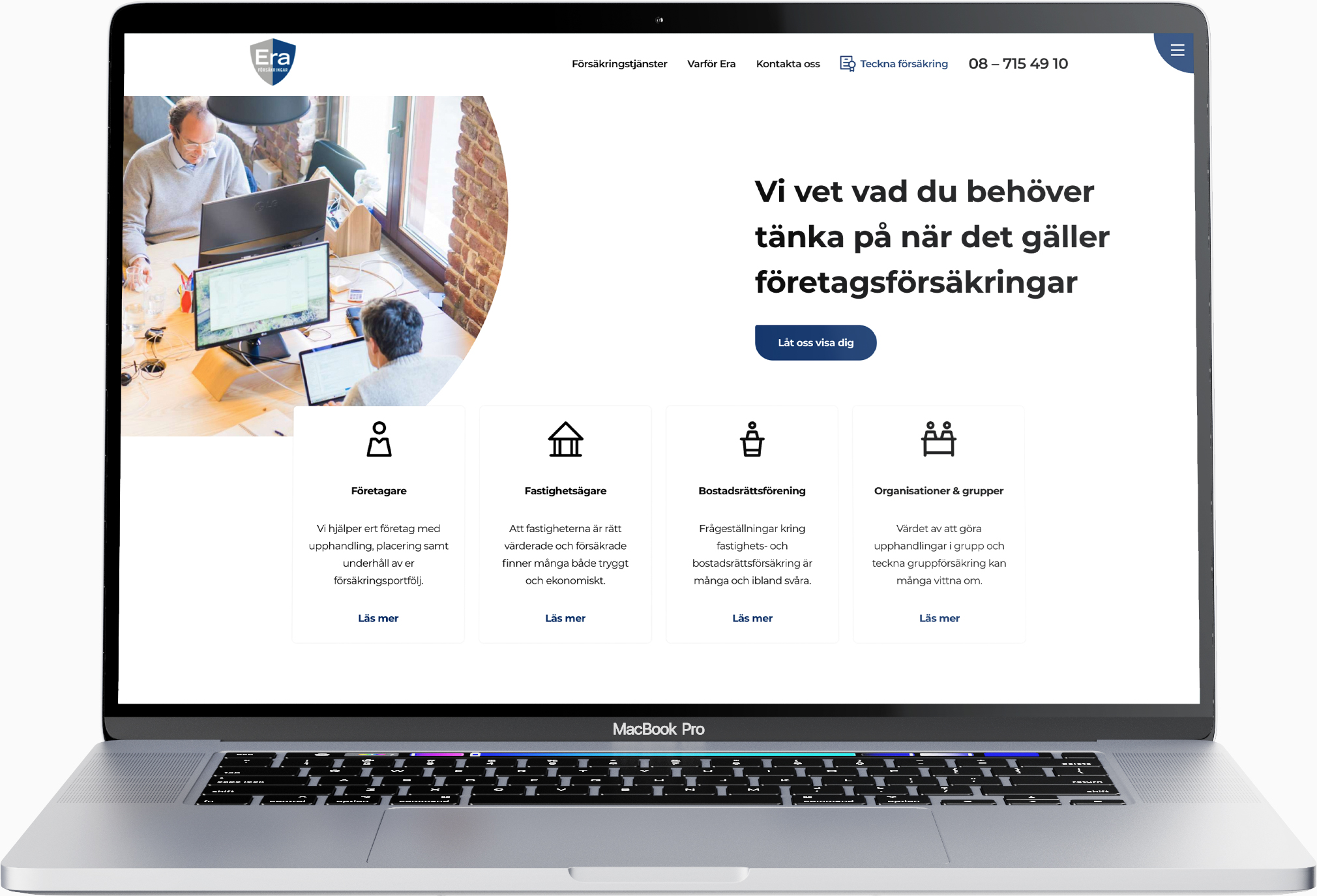 Desktop vy från Era Försäkringars nya webbplats