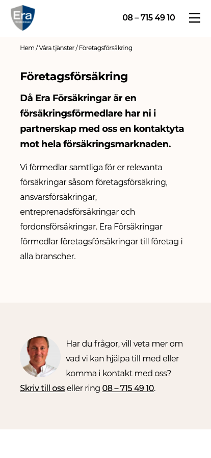 Mobile design from Era Försäkringar's new website