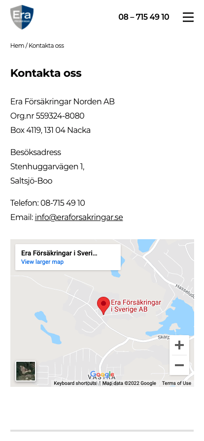 Mobile design from Era Försäkringar's new website