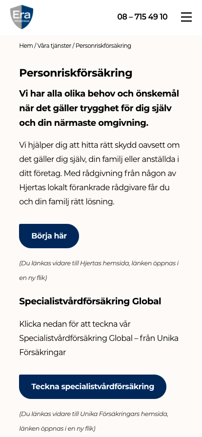 Mobile design from Era Försäkringar's new website