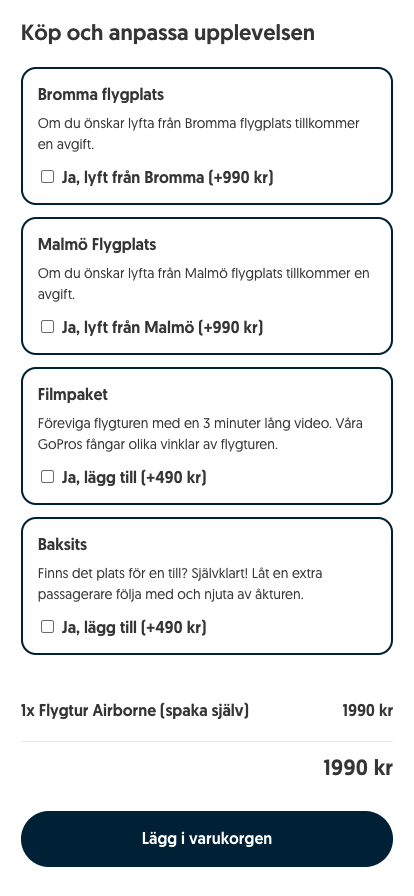 Mobil design från Flygupplevelses nya webbplats