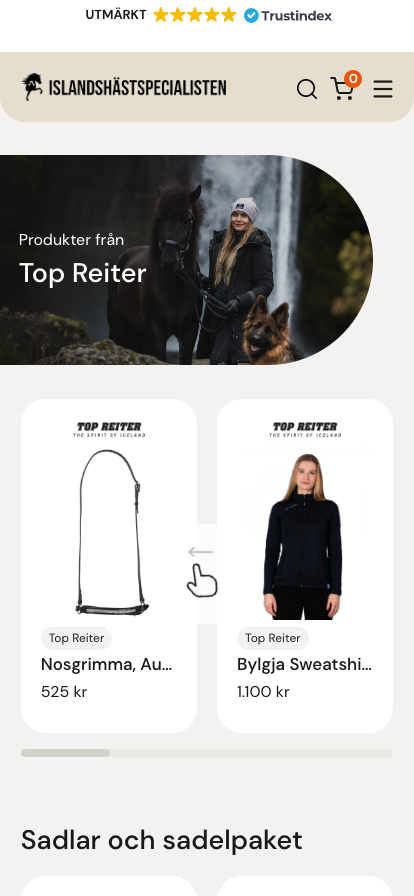 Mobile design from Islandshästspecialisten's new website