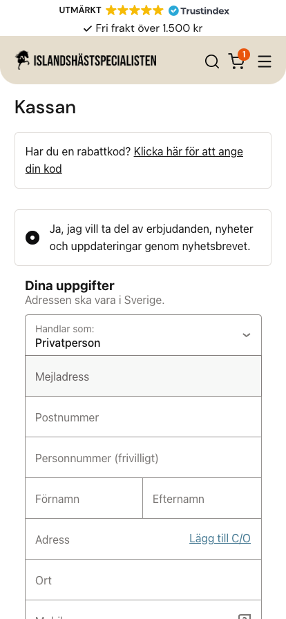 Mobile design from Islandshästspecialisten's new website