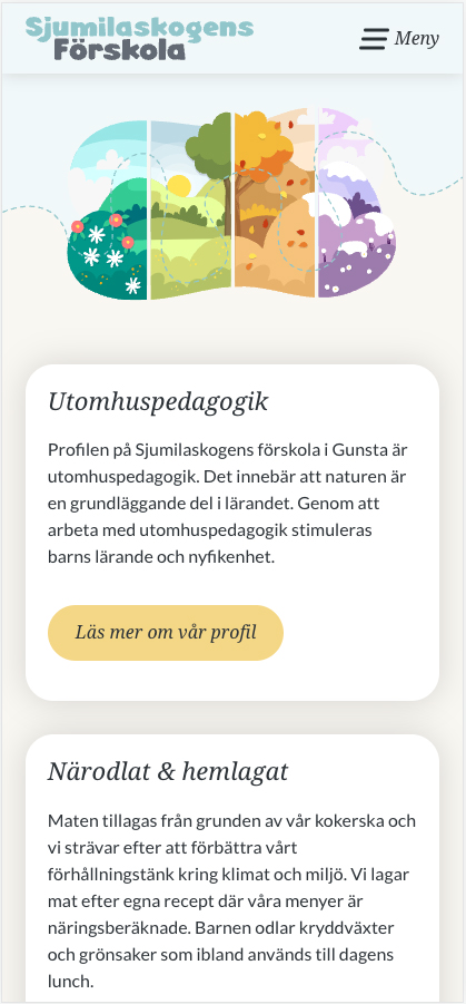 Mobil design från Sjumilaskogens förskolas nya webbplats