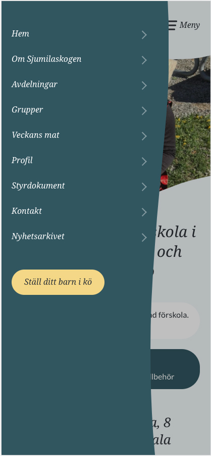 Mobil design från Sjumilaskogens förskolas nya webbplats