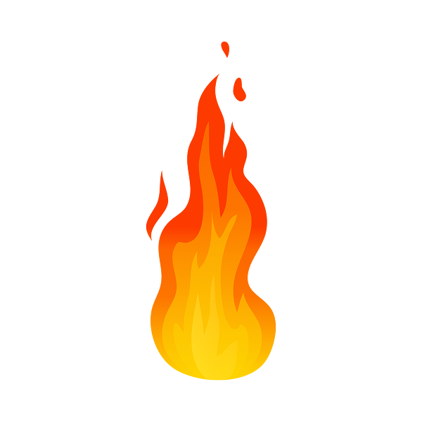 Illustration av en eldslåga i rött och gult.