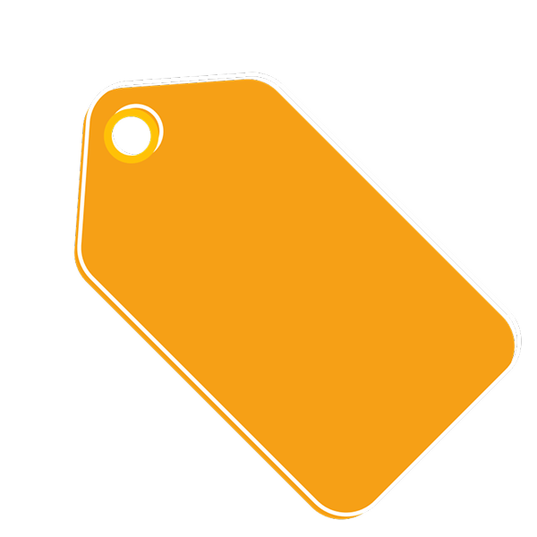 Illustration av en orange etikett.